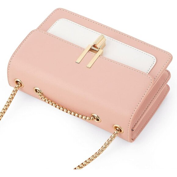 Women Pink Imported Faux Leather Twist Lock Crossbody Designer Shoulder Handbags - Picture 4 of 9